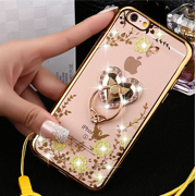 Rhinestones shinning stylish protective mobile phone case with lanyard for iphone6/6s